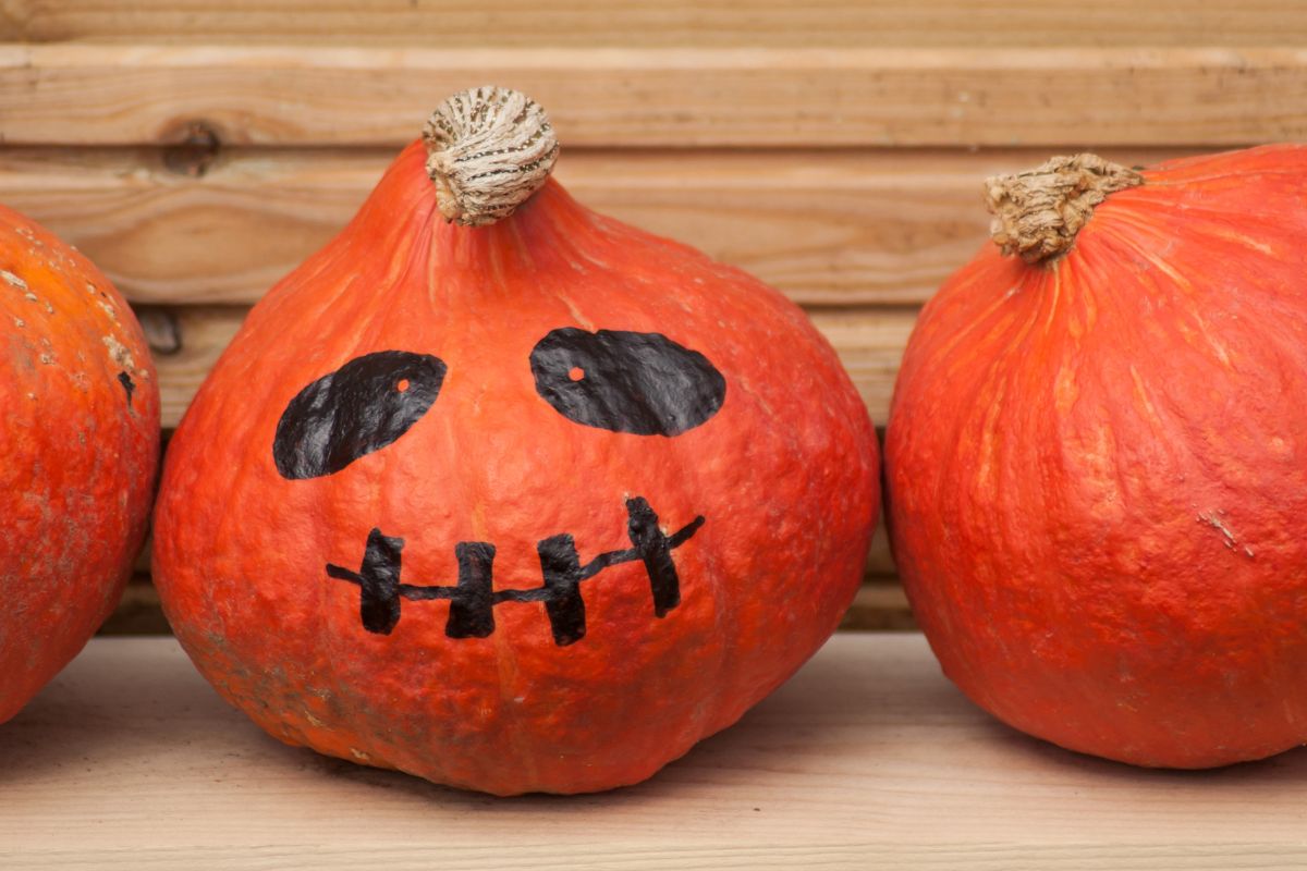 Halloween pumpkin decorated with a sharpie